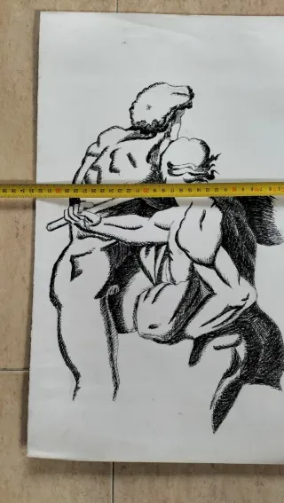 Dibujo antiguo: Hércules y la amazona Hipólita