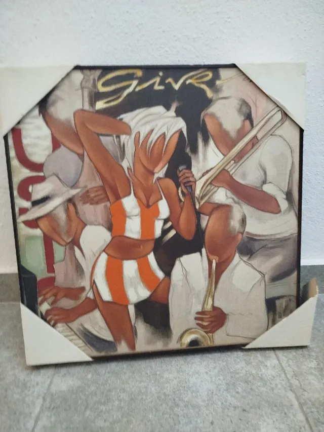 Cuadro musical jazz naranja y blanco