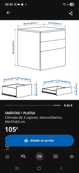 Cajonera SMASTAD blanca