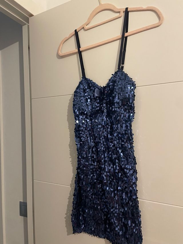 Vestido fiesta azul lentejuelas