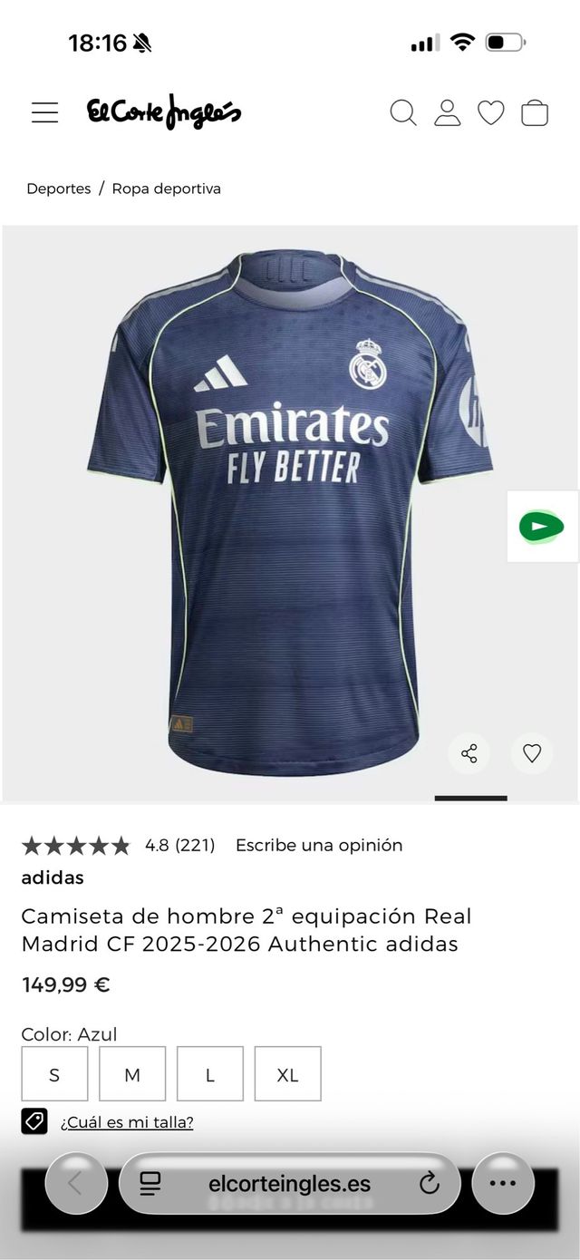 Camiseta Real Madrid 2ª equipación M y L