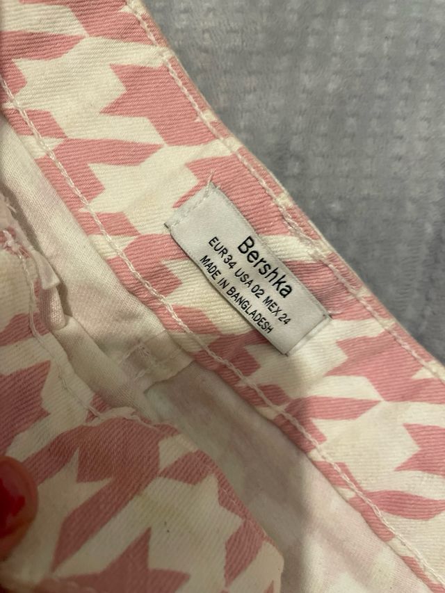 Falda cuadros rosa y blanca con cinturón