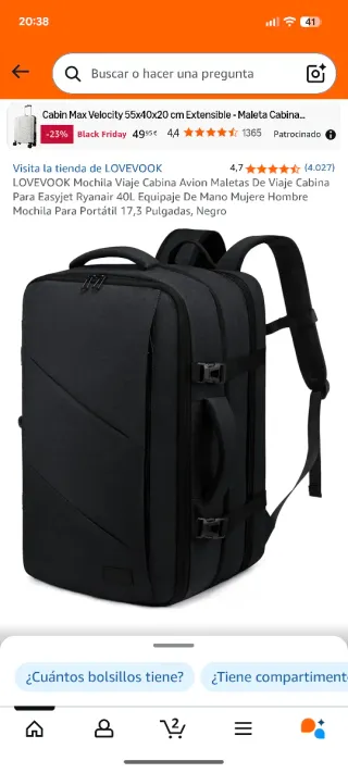 Mochila Lovebook 40L Portatil y Viaje