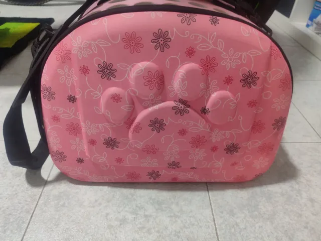 Transportín plegable para perro rosa con huella