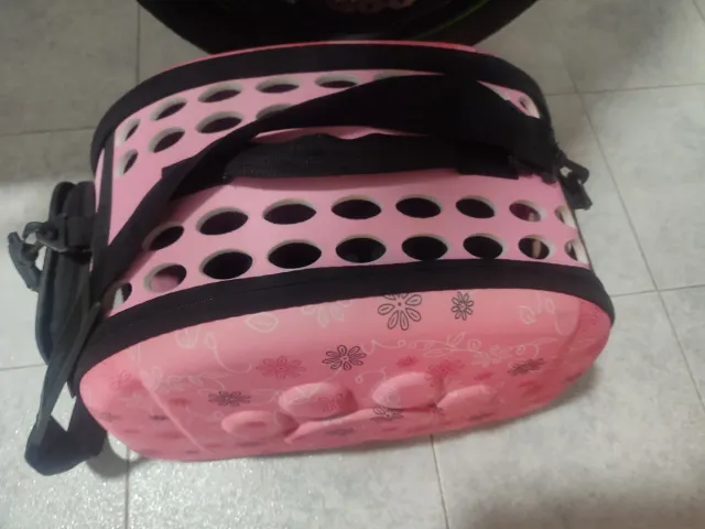 Transportín plegable para perro rosa con huella