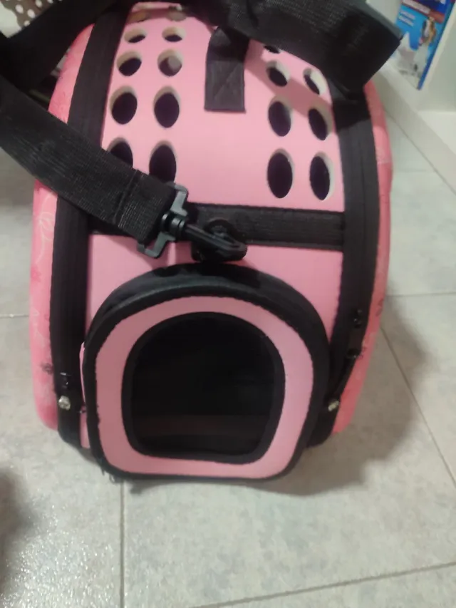 Transportín plegable para perro rosa con huella