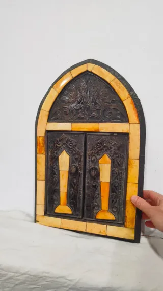 Antigua ventana árabe espejo hueso madera tallados