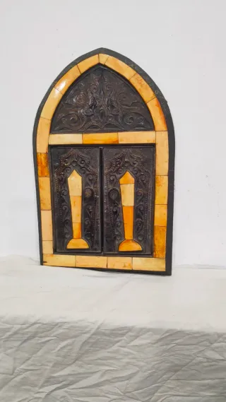 Antigua ventana árabe espejo hueso madera tallados