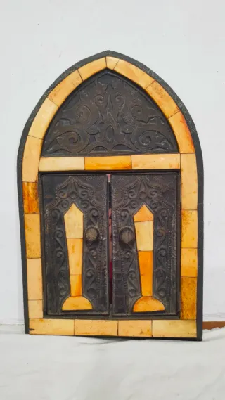 Antigua ventana árabe espejo hueso madera tallados