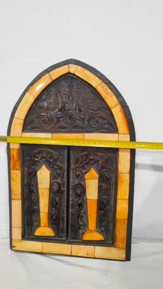 Antigua ventana árabe espejo hueso madera tallados