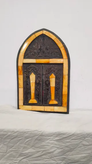 Antigua ventana árabe espejo hueso madera tallados