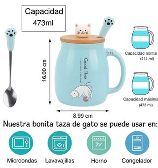 Tazas con tapa y cuchara gato
