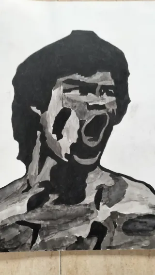 Óleo antiguo Bruce Lee sobre cartulina