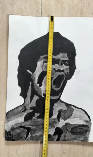 Óleo antiguo Bruce Lee sobre cartulina