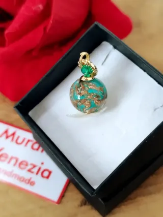 Ciondolo Vetro Murano Oro e Verde