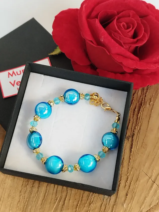 Bracciale Murano Vetro Blu e Oro