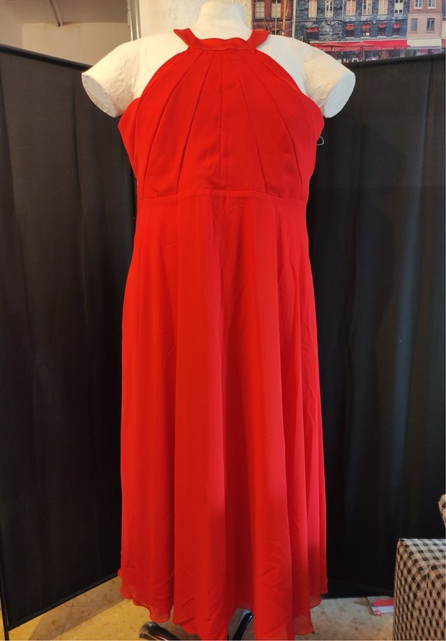 Vestido largo rojo cuello halter talla 60