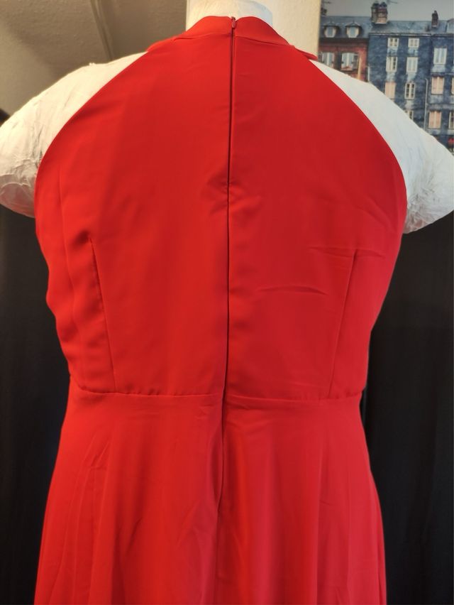 Vestido largo rojo cuello halter talla 60