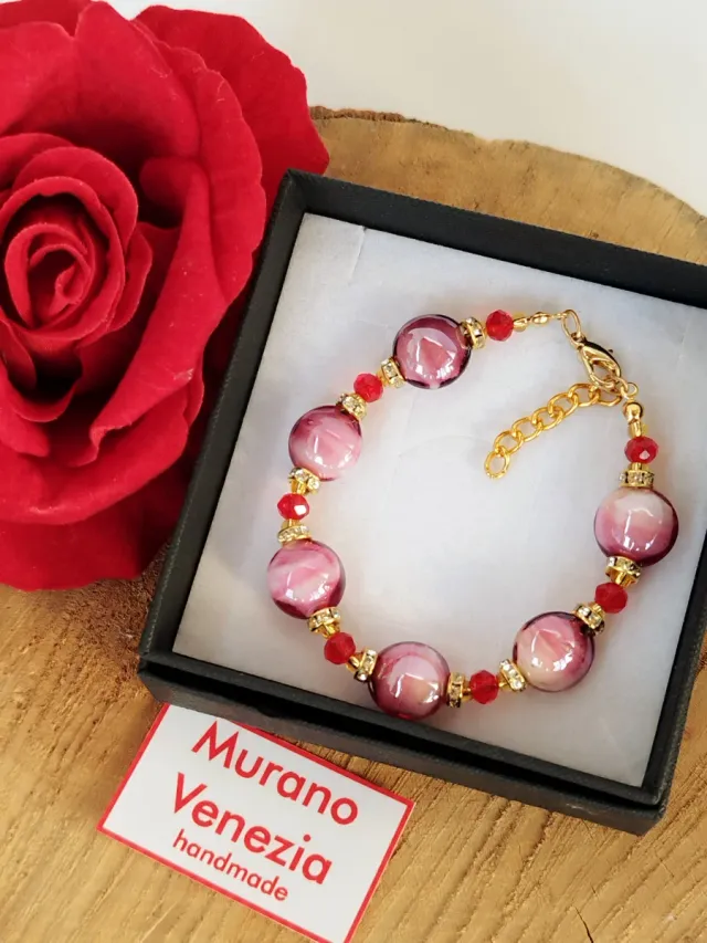 Bracciale Murano Venezia Vetro Rosa Rosso