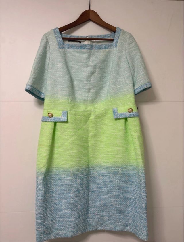 Vestido Charo Azcona degradado azul e verde