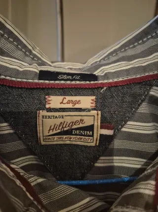 Camisa Tommy Hilfiger Rayas Gris y Blanca