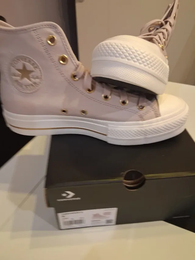 Zapatillas Converse Plataforma Rosas y Doradas