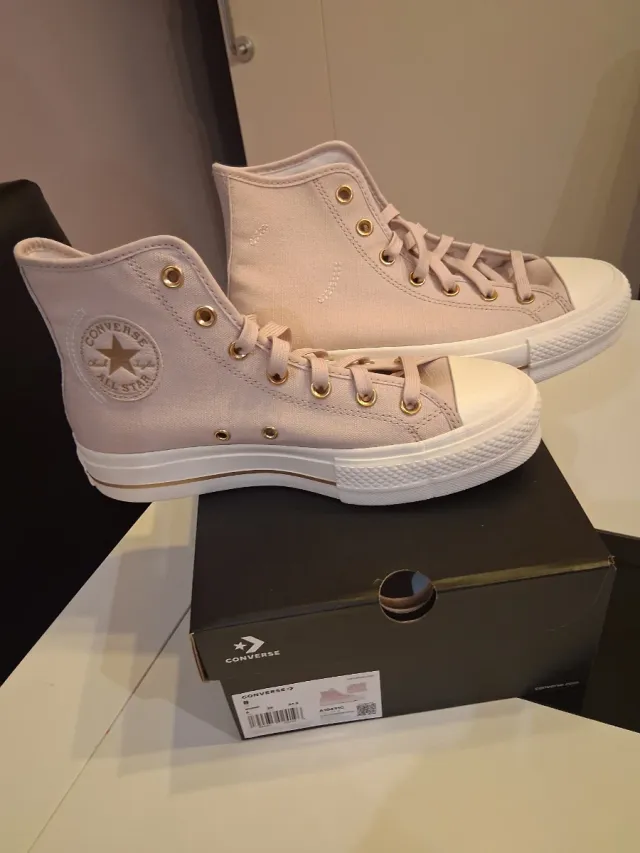 Zapatillas Converse Plataforma Rosas y Doradas