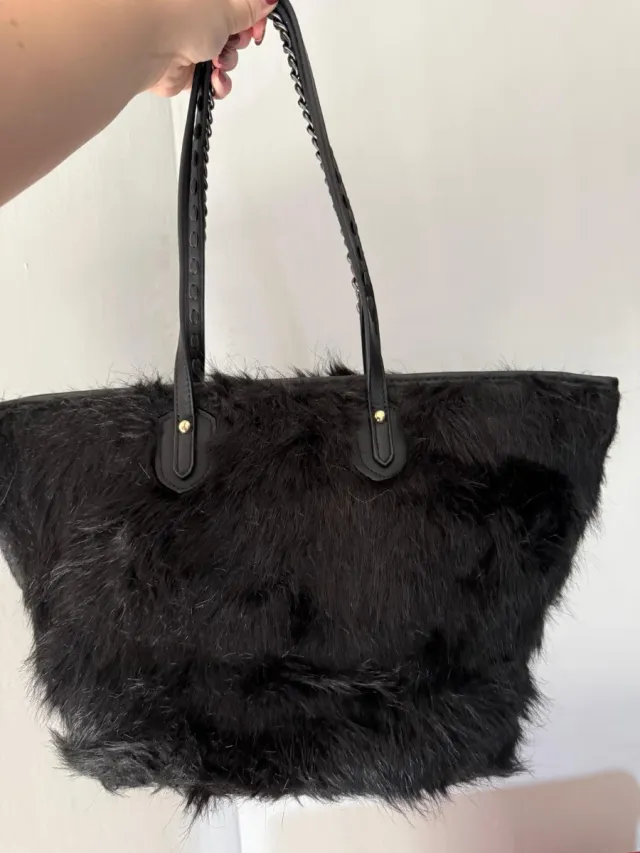 BORSA TOTE ECOPELLICCIA NERA