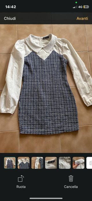 Vestido tweed azul y blanco