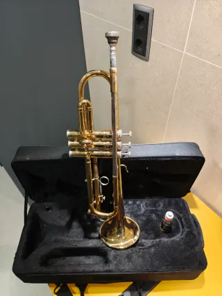 Trompeta dorada con estuche