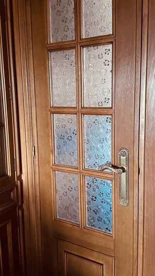 Puerta doble madera maciza cristal floral