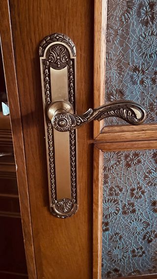 Puerta doble madera maciza cristal floral