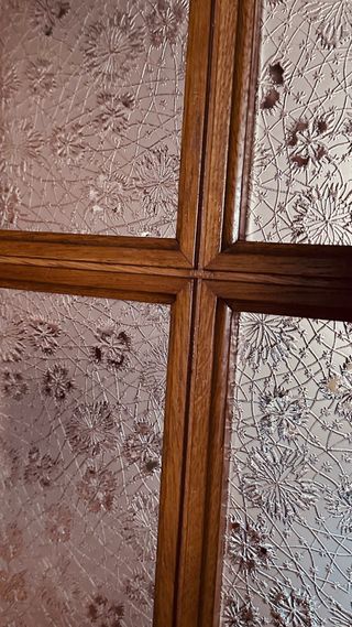 Puerta doble madera maciza cristal floral