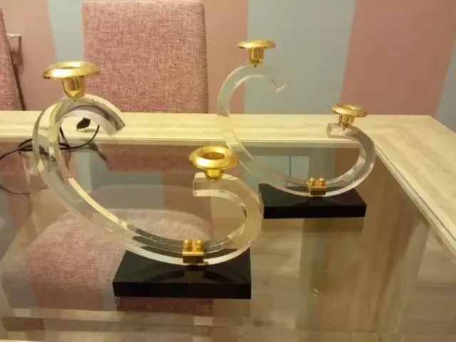Candelabros Acrílico Dorado Set 2