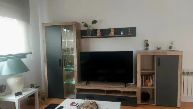 Mueble de salón madera y cristal