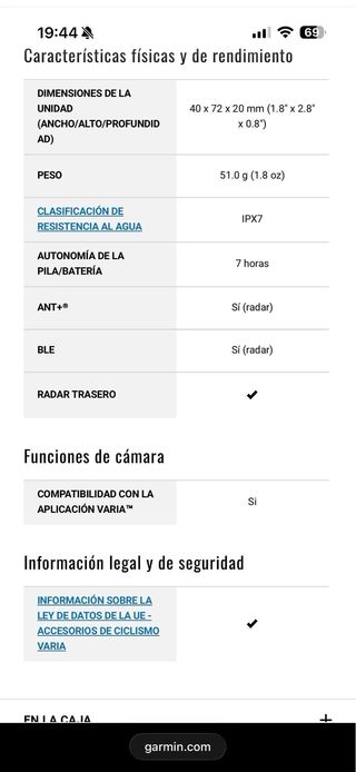 Radar Garmin RVR315 para Bicicleta