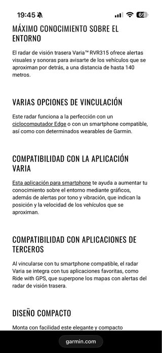 Radar Garmin RVR315 para Bicicleta