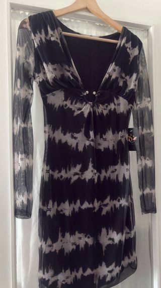 Vestido Malla Tie-Dye Negro y Gris