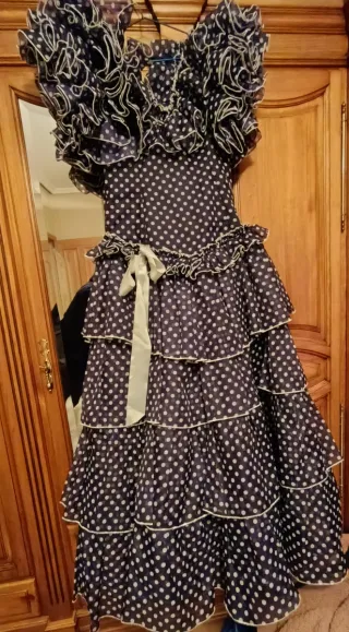 Vestido Flamenca Lunares Azul y Blanco talla 38