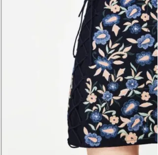 Falda Zara Bordada Azul Multicolor