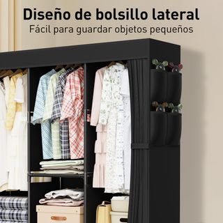 Armario Tela Negro 130x45x175 con 3 Cajones