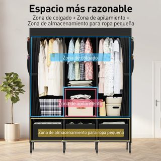Armario Tela Negro 130x45x175 con 3 Cajones