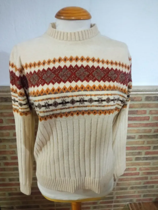 Jersey de terciopelo beige y multicolor