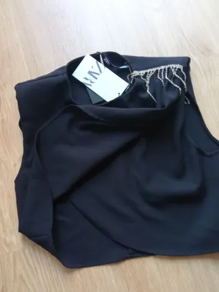 Top Zara Negro con Pedrería Talla XS