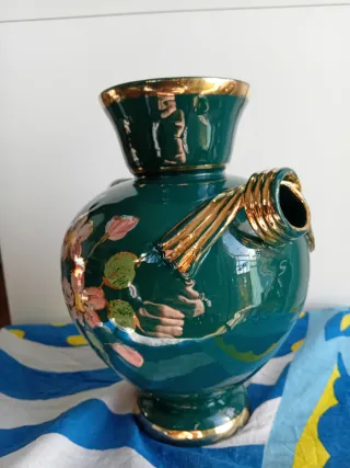 Vaso Fiorentino Porcellana Oro Verde
