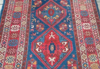Tappet kazak antico  lana blu e rosso