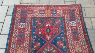 Tappet kazak antico  lana blu e rosso
