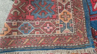 Tappet kazak antico  lana blu e rosso