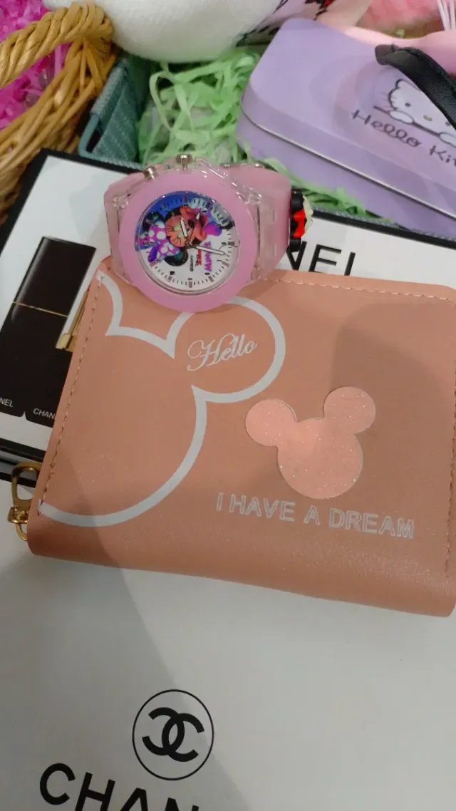 Reloj y cartera rosa Mickey Mouse