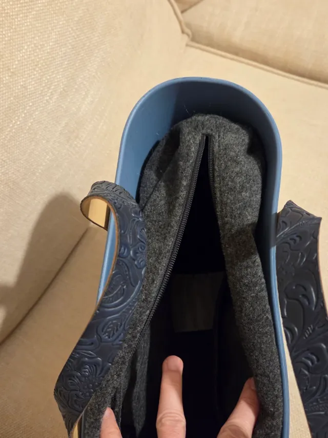 Bolso O bag Grande Azul con Asas Cuero Negro